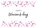 Happy women`s day. International Women`s day poscard with greeting tag. Royalty Free Stock Photo